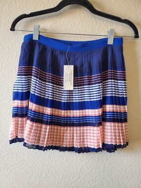 NWT American Eagle Outfitters Pleated Striped Skater Skirt Blue & Pink